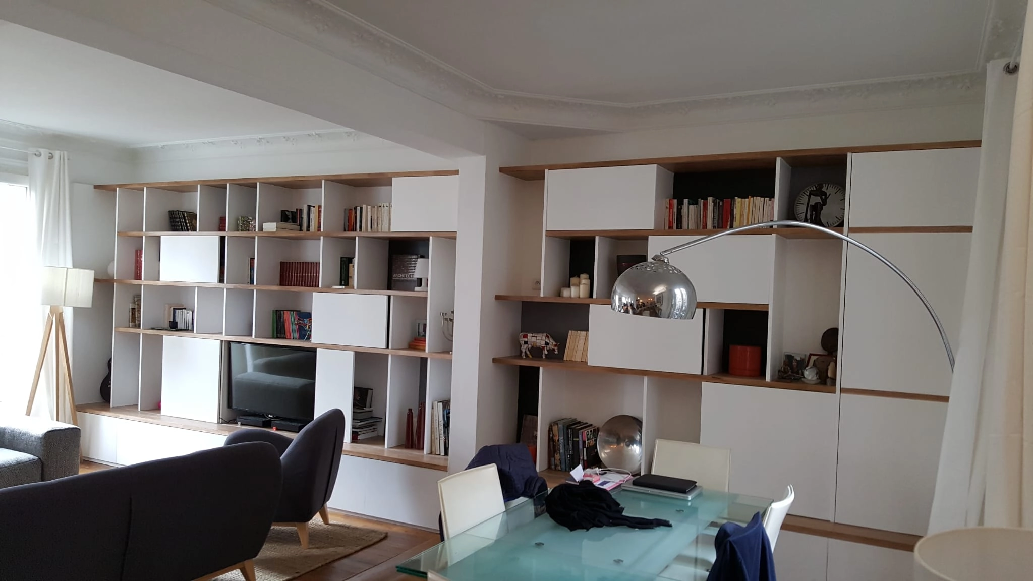 Rénovation d'intérieur à Paris - bibliothèque sur-mesure